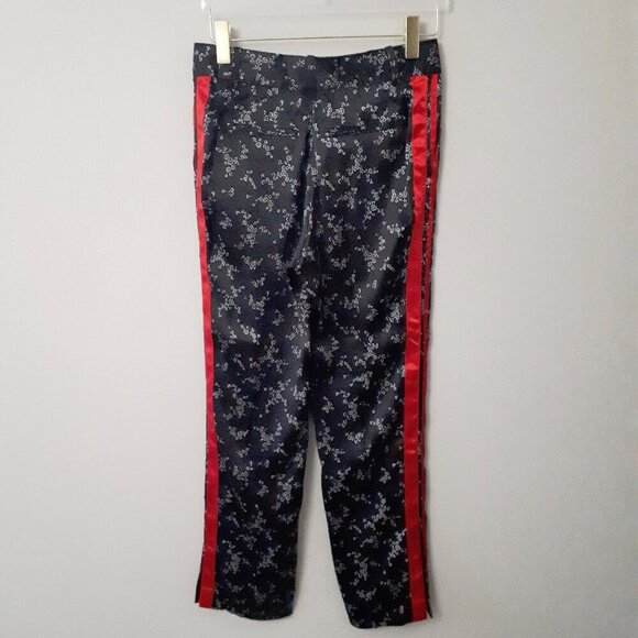 NWOT Equipment Femme black silk micro floral print pants w/ racer stripe detail - Picture 7 of 9